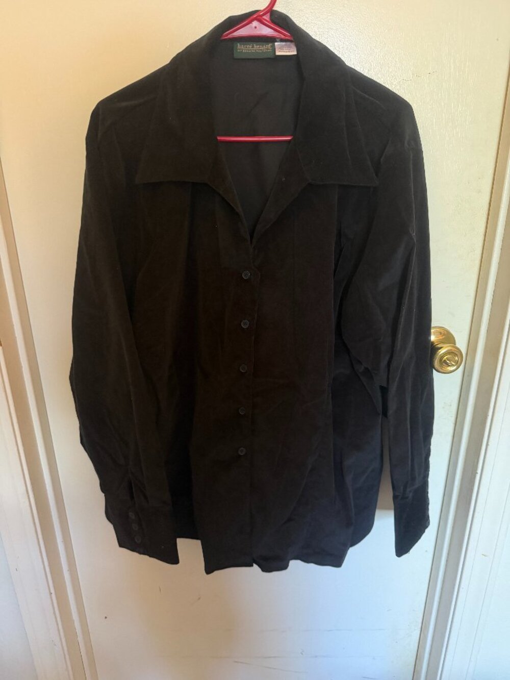 Harve Benard Black Velvet Button Down Shirt W 3X